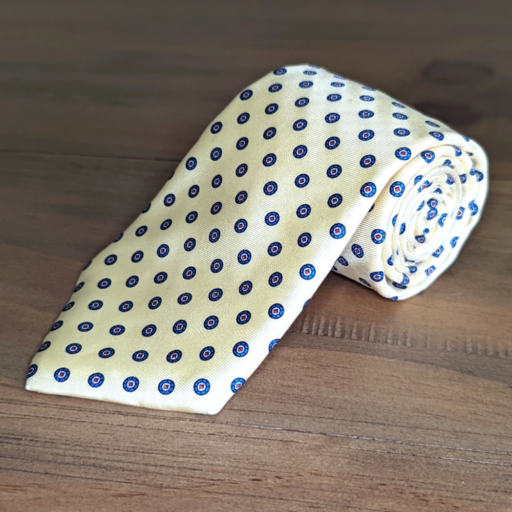Geoffrey Beene Neck Tie Yellow Red/Blue Circle Tie Men's 100% Silk